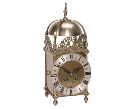 A Victorian brass lantern clock The dial bearing signature for Richard Rayment  A Victorian brass lantern clock The dial bear