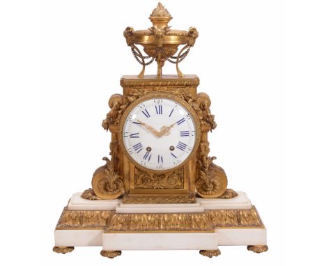 An impressive French Louis XVI style ormolu and white marble mantel clock...  An impressive French Louis XVI style ormolu and