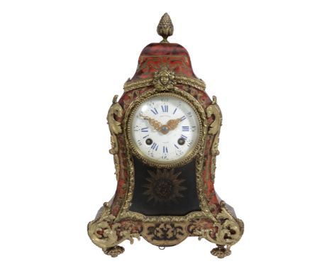 A French small Louis XV style boulle mantel clock Retailed by Potonie, Paris  A French small Louis XV style boulle mantel clo