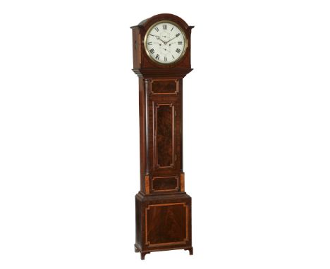 A Scottish William IV satinwood crossbanded mahogany eight-day longcase...  A Scottish William IV satinwood crossbanded mahog