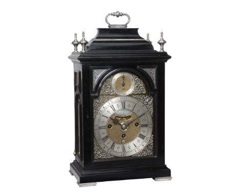 A fine and rare George I silver mounted ebony grande sonnerie striking table clock with pull-quarter repeat and alarm Andrew 