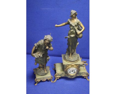 ANTIQUE L AND F MOREAU 2 PIECE SET IN MARBLE AND SPELTER ""SEASONS"" STATUE ON MARBLE STAND IN VERY GOOD CONDITION WITH L &am