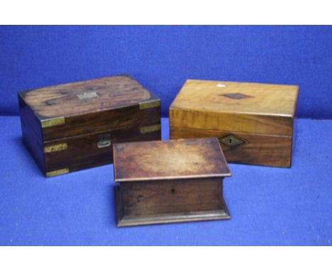 AN ANTIQUE WRITING SLOPE TOGETHER WITH A TEA CADDY ETC