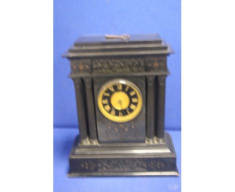 A VERY LARGE MARBLE MANTLE CLOCK 58 CM X 47 CM WITH KEY (HEAVY)