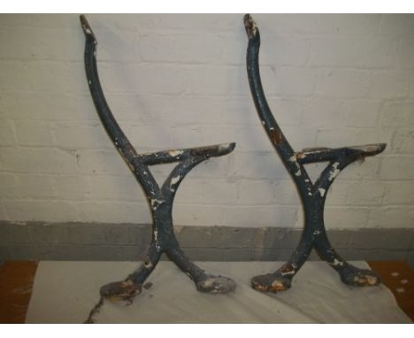 TWO ANTIQUE CAST IRON GARDEN BENCH END SUPPORTS