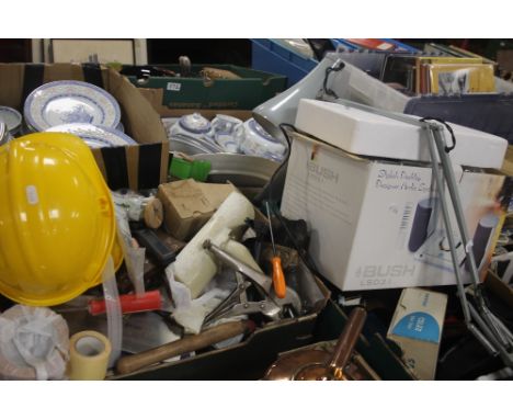 TWO TRAYS OF TOOLS AND ELECTRICALS TO INCLUDE AN ANGLE POISE LAMP