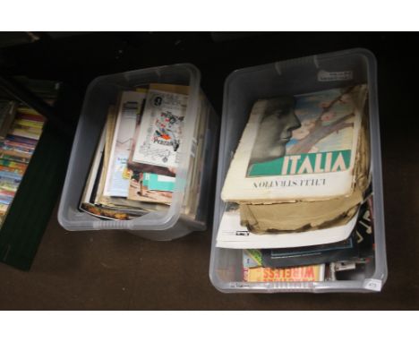 TWO TRAYS OF VINTAGE MAGAZINES AND EPHEMERA TO INCLUDE A SCRAP BOOK ETC