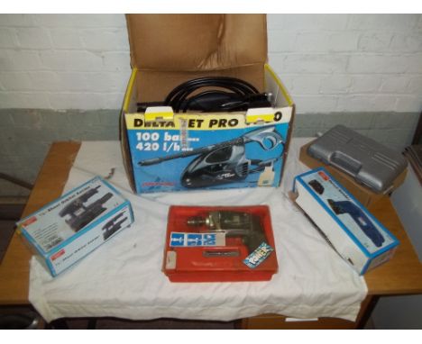 VARIOUS BOXED ITEMS TO INCLUDE POWER TOOLS AND A JET WASHER