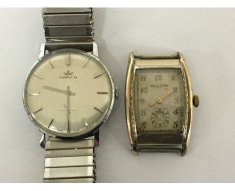 A Vintage Bulova Watch serial number 0672522 (not working) and a Gents Marvin Watch manual wind (seen working)
