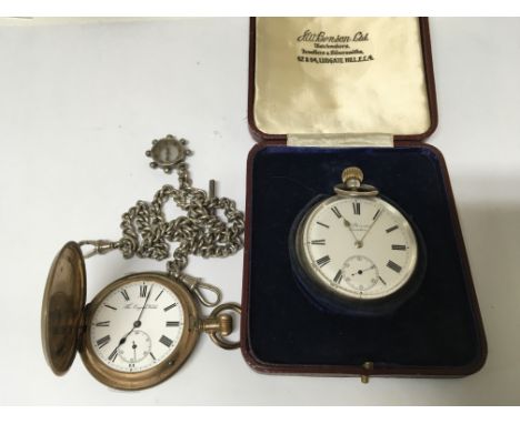 A cased silver button wind Benson pocket watch in an orgional fitted case, movement made by P&A Guye serial number 887182 Lon