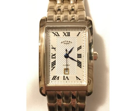 A boxed ladies Rotary Classic wristwatch in rectangular form, the metallic dial presenting Roman numerals and date aperture, 