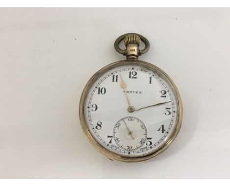 A 9ct Gold Vertex button wind pocket watch. The back plate has a personal inscription. (not working).