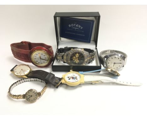 A small collection of various watches including a boxed Gents Rotary wristwatch and a ladies Excalibur 17 jewel wristwatch.