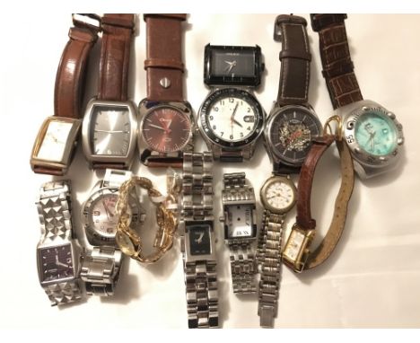 A bag of 14 various wristwatches including Rotary and Police.