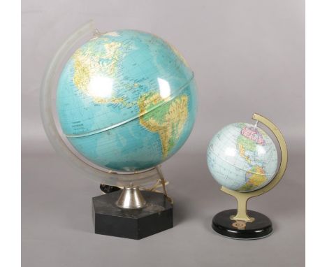 A Brevettato GdP Globe light, along with a tin ?The Chad Valley Co Ltd? globe. Largest: H: 37.5cm.  Light in working order.