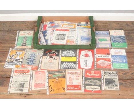 A box of over 100 assorted football programmes from 1950's &amp; 1960's (some reproductions). To include Everton V Sheffield 