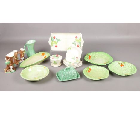 A selection of named ceramics. To include Beswick strawberry pattern sandwich platter, tea plates and sugar/honey pot, Sylvac