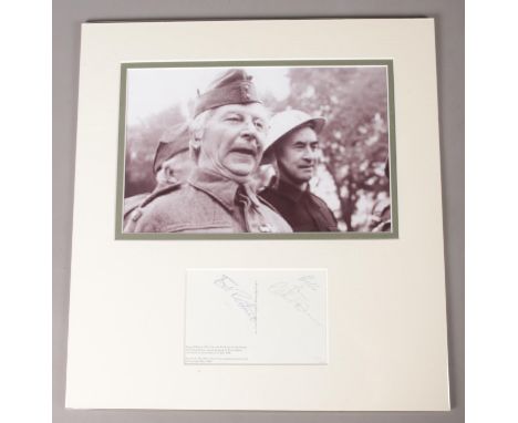 A large mounted display of Clive Dunn and Bill Pertwee; Dad's Army. Signed by both below photograph. Height: 40cm, Width: 38c