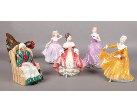 Four Royal Doulton figurines. Pretty Ladies 'Victoria' HN 4623, 'Forty Winks' HN 1974, 'Southern Belle ' HN 2229, 'Kirsty' HN