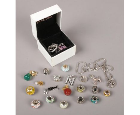 A Link London silver chain and collection of charms. Including Lovelinks, Amore &amp; Baci, Chrysalis, Chamilia etc.  