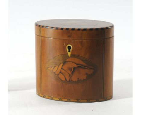 An early 19thC Fruitwood and Shell inlaid Tea Caddy