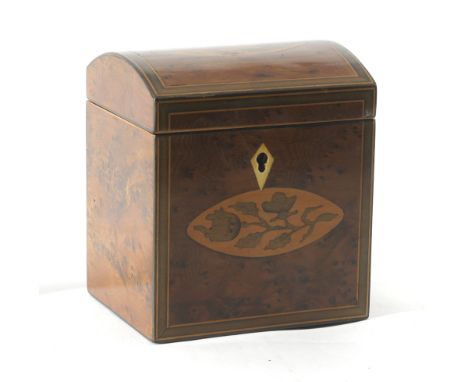 An early 19thC Yewwood and Inlaid Tea Caddy