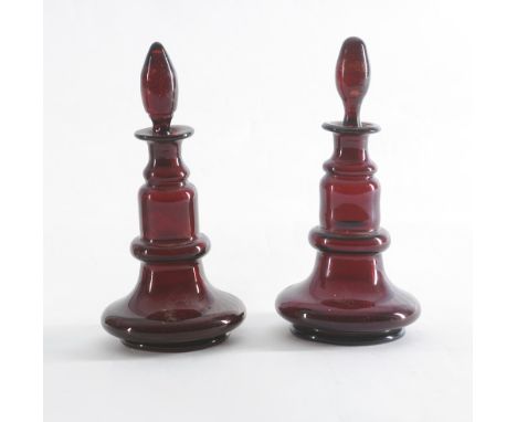 A Pair or Ruby Glass Scent Bottles