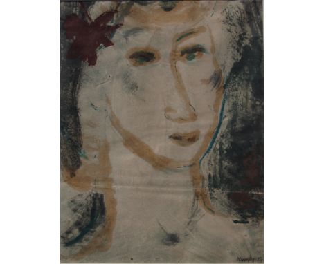 An Edward Murphy Bust Length Mixed Media Portrait of Woman, Dated 1953, 25cm x 19cm