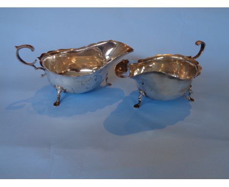 A Pair of Oval Silver Sauceboats with fret outline borders, flying scroll.  Sheffield 1918. Approx 5.83 troy oz