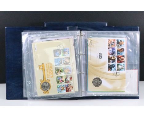 A collection of Royal Mail / Royal Mint Philatelic Numismatic stamp &amp; coin / Medallion covers enclosed within an official