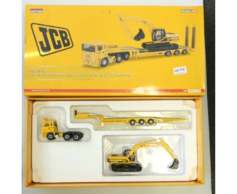 Manufacturer  - Corgi | Description - ERF EC Nooteboom Step Frame Trailer &amp; JS220 Excavator - JCB | Stock Code - CC11914 