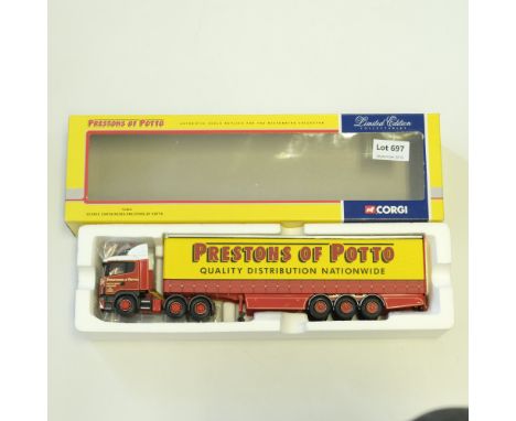 Manufacturer  - Corgi | Description - Scania Curtainside - Prestons of Potto | Stock Code - 76404 | Model Condition - 5/5 | B