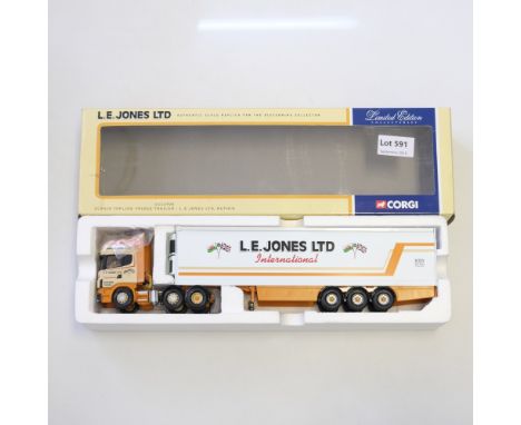 Manufacturer  - Corgi | Description - Scania Topline Fridge Trailer - LE Jones Ltd International | Stock Code - CC12908 | Mod