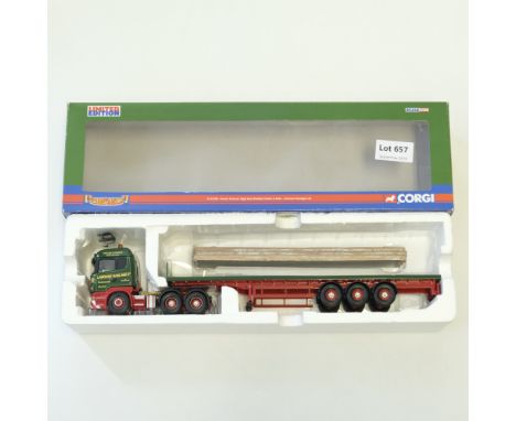 Manufacturer  - Corgi | Description - Scania R Series High Roof Flatbed Trailer - Lawsons Haulage Ltd | Stock Code - CC13708 
