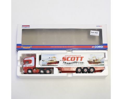 Manufacturer  - Corgi | Description - Scania R Series Topline Fridge Trailer - Scott Trawlers LTD | Stock Code - CC13705 | Mo