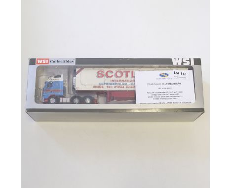 Manufacturer  - WSI | Description - Volvo FH Globe XL 6x2 Reefer Trailer - Scotlee | Stock Code - 9555 | Model Condition - 5/