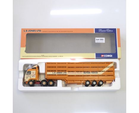 Manufacturer  - Corgi | Description - Volvo FH Globetrotter Livestock Transporter - LE Jones Ltd International | Stock Code -