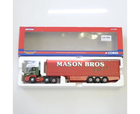 Manufacturer  - Corgi | Description - Scania R Series Topline Curtainside - Mason Brothers Transport Ltd | Stock Code - CC137