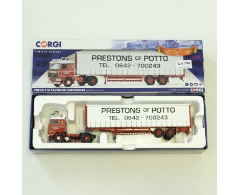 Manufacturer  - Corgi | Description - Volvo F10 Curtainside Trailer - Prestons Of Potto | Stock Code - CC15502 | Model Condit