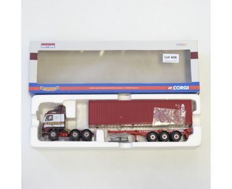Manufacturer  - Corgi | Description - Volvo FH Globetrotter Skeletal Trailer &amp; Container - N.T. Whitfield Transport Ltd  