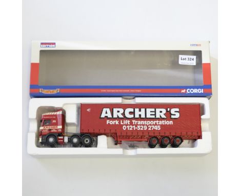 Manufacturer  - Corgi | Description - Scania Topline Step Frame Curtainside - Archer's Fork Lift Transportation | Stock Code 