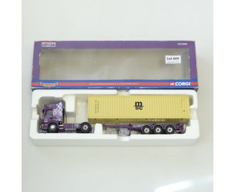 Manufacturer  - Corgi | Description - Scania Topline Skeletal Trailer &amp; Container - R.S. Carmichael Haulage | Stock Code 