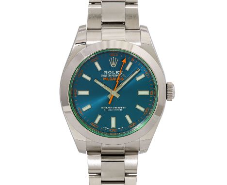 ROLEX Milgauss 'Blue', Ref. 116400GV-0002 Edelstahl. Automatic-Werk, Kaliber 3131. Sehr guter Zustand, leichte Gebrauchsspure