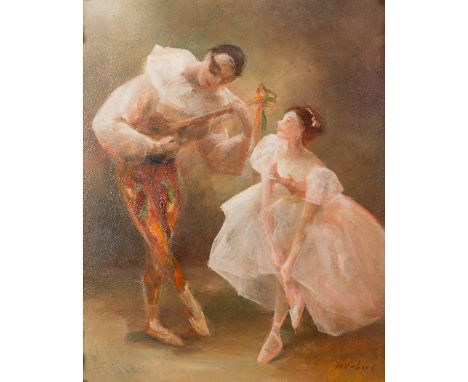VRBOVÀ, S. MILOSLAVA (1909-1991) "Pierrot & Ballerina" Öl auf Platte, signiert "M.Vrbová", HxB: 50/40 cm. Rahmen, HxB: 65/54 