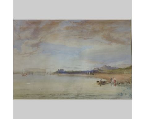 R. Cooper, 20th century, coastal scene with figures, watercolour, 55 x 85cm
