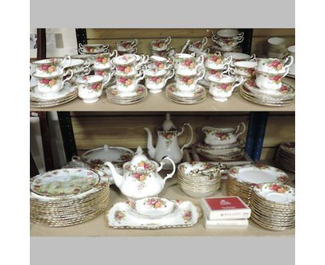 An extensive Royal Albert Old Country Roses pattern tea and dinner service, to include meat plate, tureen and coffee pot