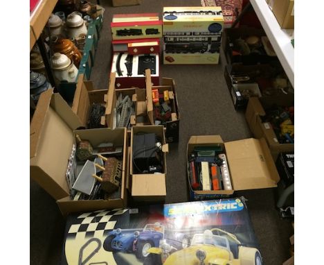 A Scalextric set, boxed, together with a collection of Hornby