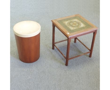 A Danish tile top coffee table, 40cm, together with a waste paper bin