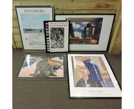 Steinberg, Galerie Meght, exhibition poster, together with other prints to include Rene Magritte Carlo Carra, Gaugin and Geor
