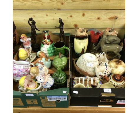A collection of mottoware, together with Sylvac jars, a pair of Wien Keramos figures of girls, a pair of figures and other ch
